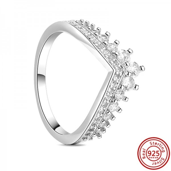 Bague en argent 925 authentique pour femme, ronde CZ couronne de princesse cœur d'amour|4,49 €|OKKO MODE