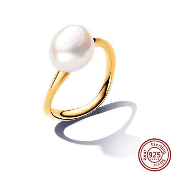 Bague simple en argent 925 plaqué or pour femme, avec breloque NucleoPearl - Original et personnalisé|5,39 €|OKKO MODE