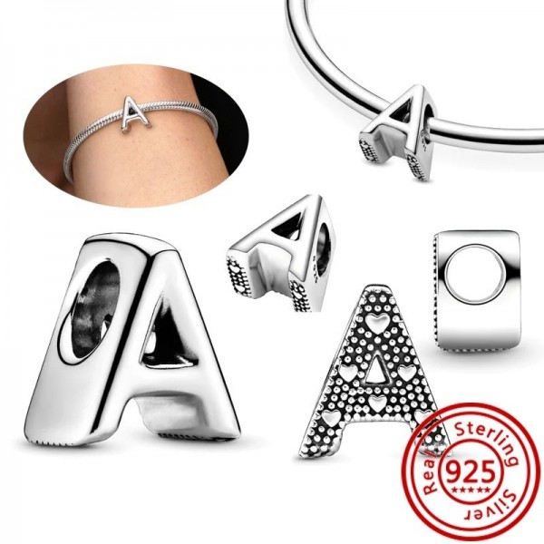 Bracelet à breloques en argent 925 pour bricolage, lettres A-Z, perles.|2,69 €|OKKO MODE