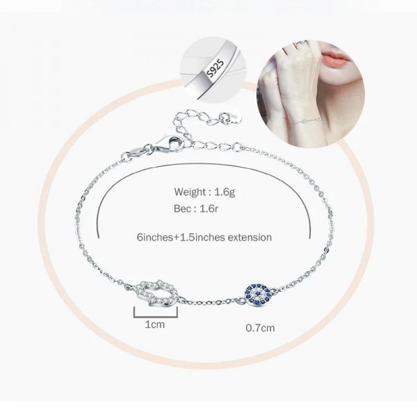 Bracelet à breloques Hamsa Evil Eye pour femme, argent 925|9,01 €|OKKO MODE