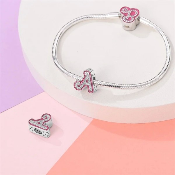 Breloques en argent 925 pour bracelet, lettres de l'alphabet rose et perles princesse|3,99 €|OKKO MODE