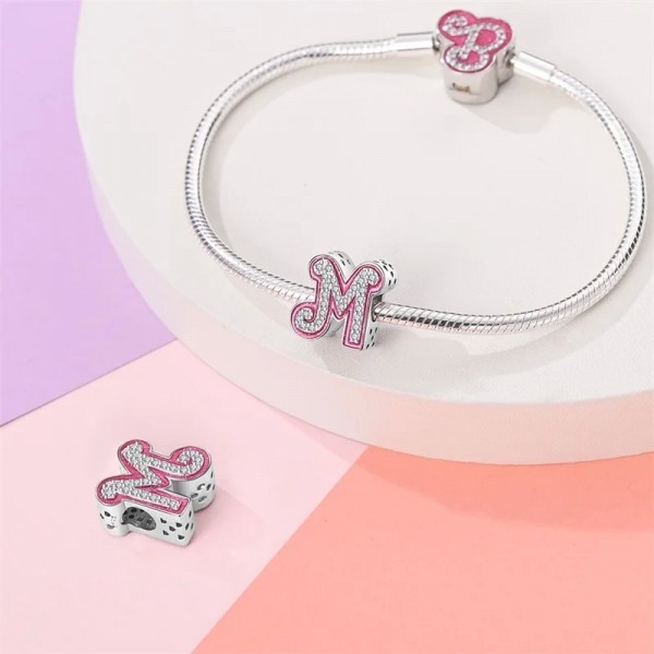 Breloques en argent 925 pour bracelet, lettres de l'alphabet rose et perles princesse|3,99 €|OKKO MODE