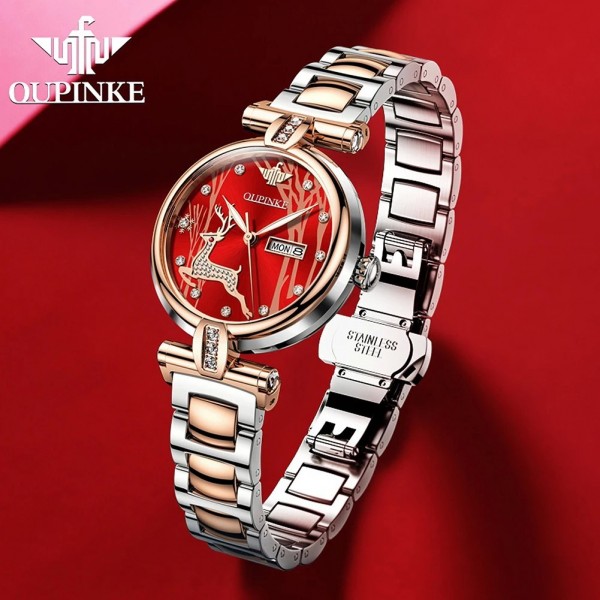 "Montre Femme PINKE-Mécanique, Design Cerf Diamant, Bracelet Acier Luxe"|224,19 €|OKKO MODE