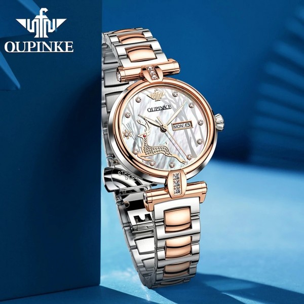 "Montre Femme PINKE-Mécanique, Design Cerf Diamant, Bracelet Acier Luxe"|224,19 €|OKKO MODE