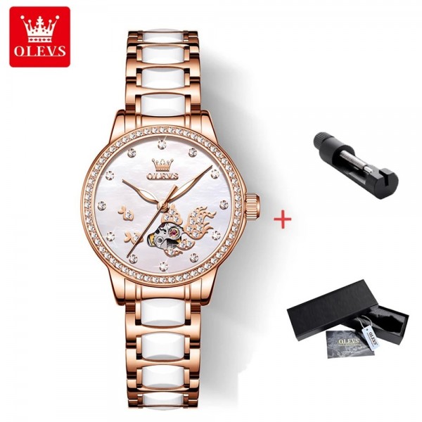 "OLEVS Montre Mécanique Femme, Bracelet Céramique, Cadran Diamond Or Rose M."|63,89 €|OKKO MODE