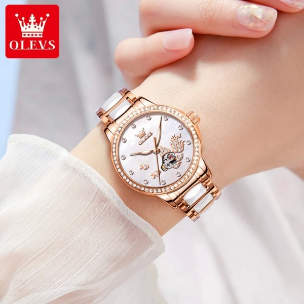 "OLEVS Montre Mécanique Femme, Bracelet Céramique, Cadran Diamond Or Rose M."|63,89 €|OKKO MODE