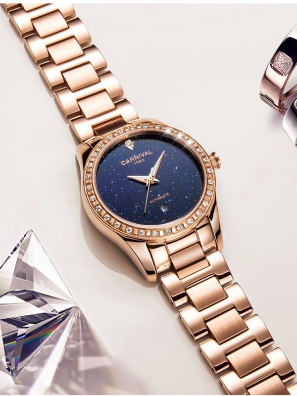 "Montre Luxe Femme CARNAVAL-Automatique, Or Rose, Étanche - Starry Sky"|78,25 €|OKKO MODE