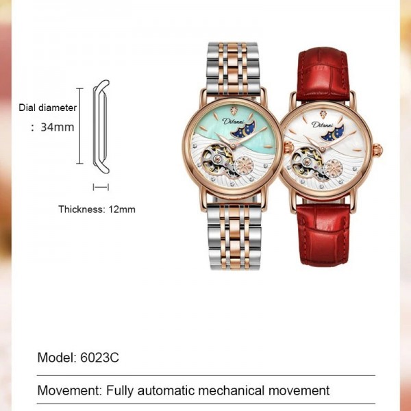 "Montre Femme Automatique à Fleurs Rotatives, Étanche avec Phase de Lune"|40,88 €|OKKO MODE