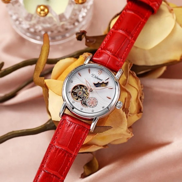 "Montre Femme Automatique à Fleurs Rotatives, Étanche avec Phase de Lune"|40,88 €|OKKO MODE