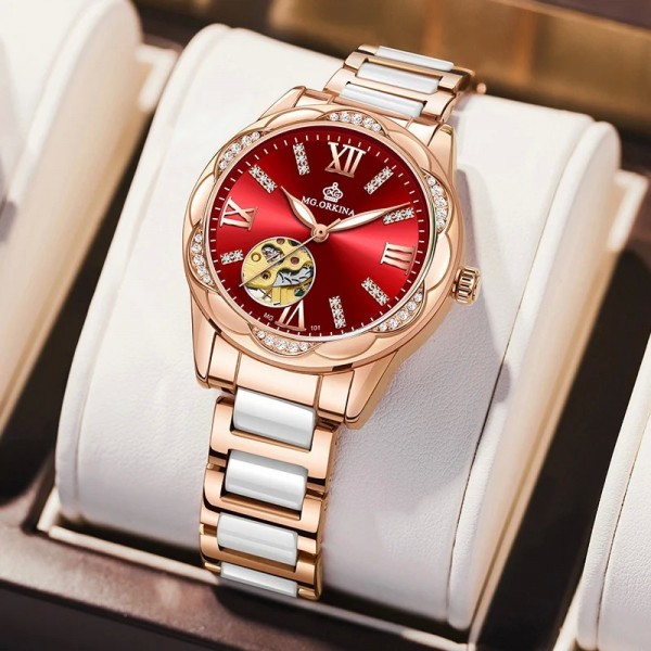 "Orkhr Montre Automatique Luxe Femme, Céramique Or Rose Design Seton"|35,09 €|OKKO MODE