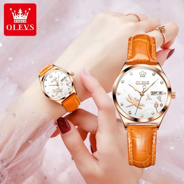 "Montre Femme OLVES 6611, Mécanique Automatique, Bracelet Cuir Orange Étanche"|80,99 €|OKKO MODE