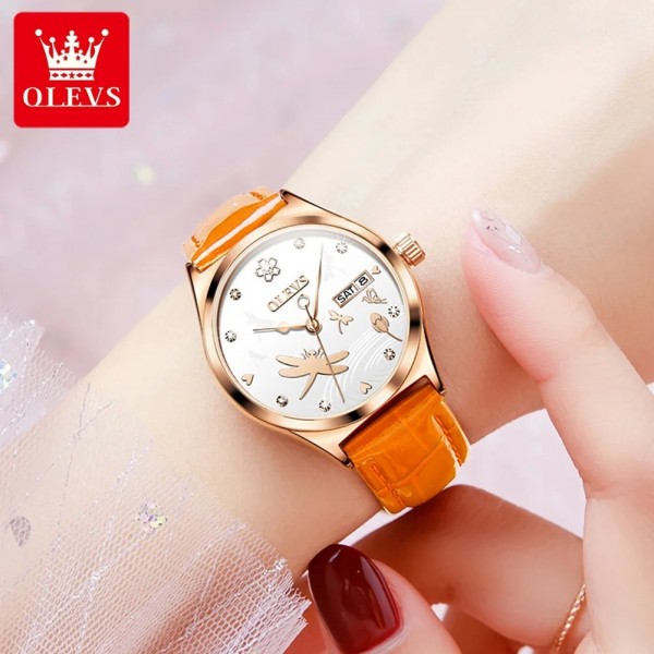 "Montre Femme OLVES 6611, Mécanique Automatique, Bracelet Cuir Orange Étanche"|80,99 €|OKKO MODE