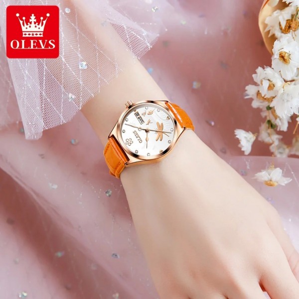 "Montre Femme OLVES 6611, Mécanique Automatique, Bracelet Cuir Orange Étanche"|80,99 €|OKKO MODE