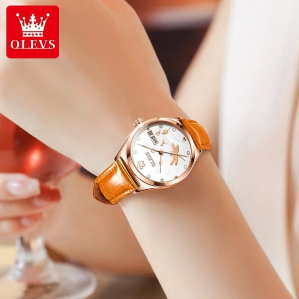 "Montre Femme OLVES 6611, Mécanique Automatique, Bracelet Cuir Orange Étanche"|80,99 €|OKKO MODE