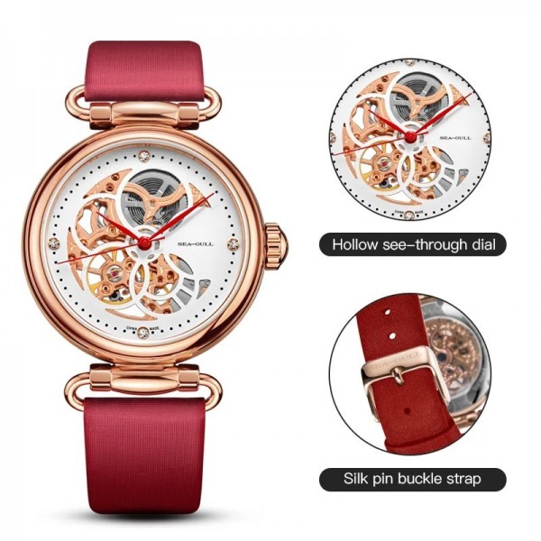 "Montre Mécanique Femme Seagull 811.11, Mode Étanche Bracelet Cuir Creux Automatique"|167,69 €|OKKO MODE