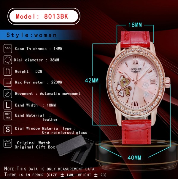 "Montre Femme Luxe 2024, Mécanique Automatique Rose Etanche - Longlux"|18,99 €|OKKO MODE