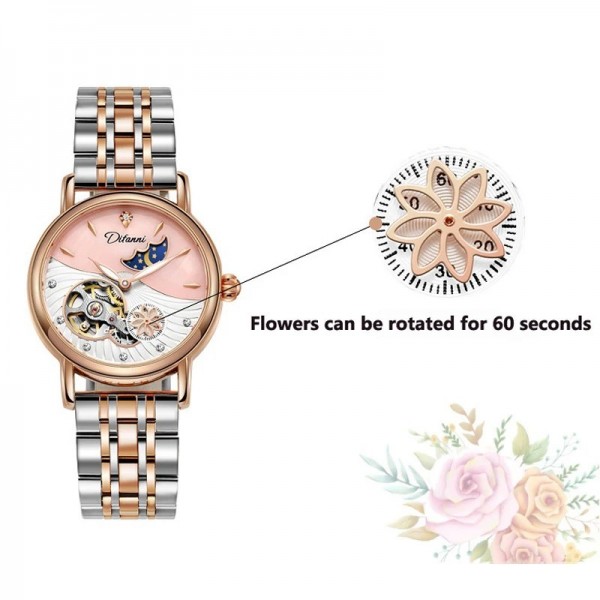 "Montre Rotative Luxe Femme, Phase Lune Étanche - Marque Fleur Mécanique"|40,93 €|OKKO MODE