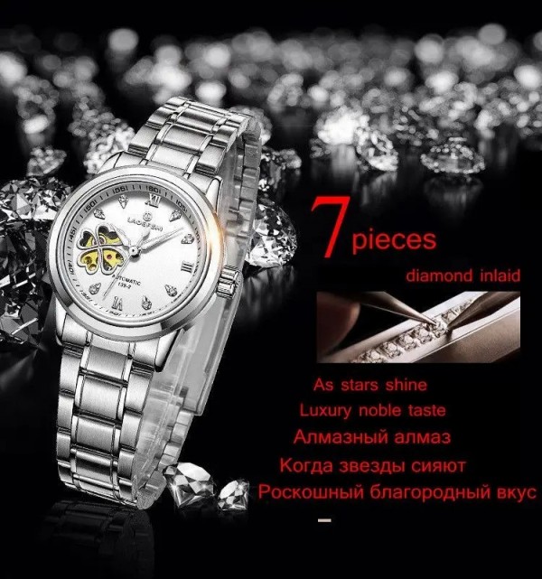 "Montre Femme Automatique Everver, Diamant 4 Feuilles en Cuir Rose"|24,89 €|OKKO MODE