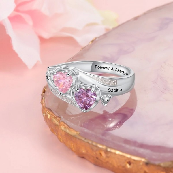 Bague personnalisée avec nom gravé pour femme, couleur argent, cœur et pierre de naissance|6,00 €|OKKO MODE