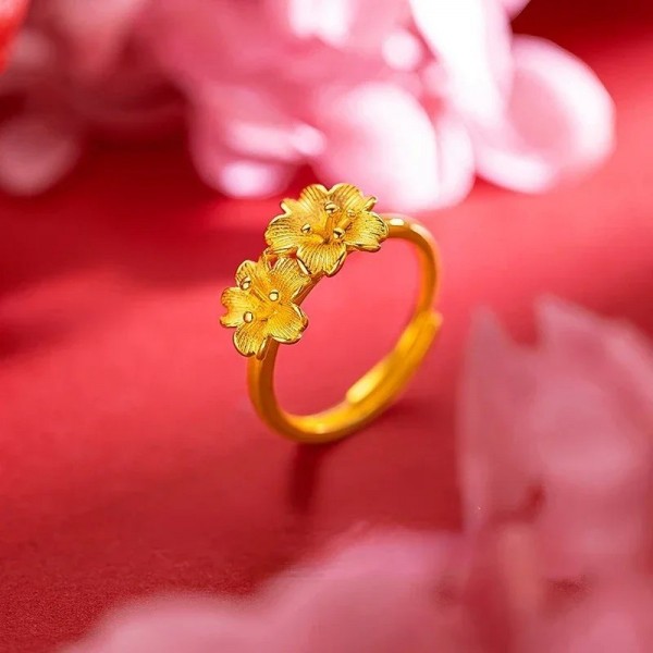 Bague Double Fleur Vintage pour Femme, Couleur Or Pur, Bagues de Fiançailles de Mariage Réglables|2,00 €|OKKO MODE