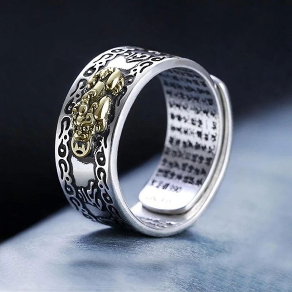 Bague chinoise Feng Shui Pixiu, pièces de cuivre plaquées argent, matiques réglables pour femmes et hommes, amulette de richesse|1,79 €|OKKO MODE