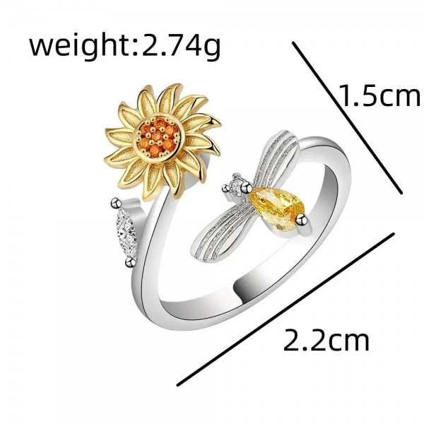 Bague rotative fleur polyvalente pour femme, bague en métal de cuivre doré, bijoux de fête, cubique, taille contre-indiquée, mat|17 794,79 €|OKKO MODE