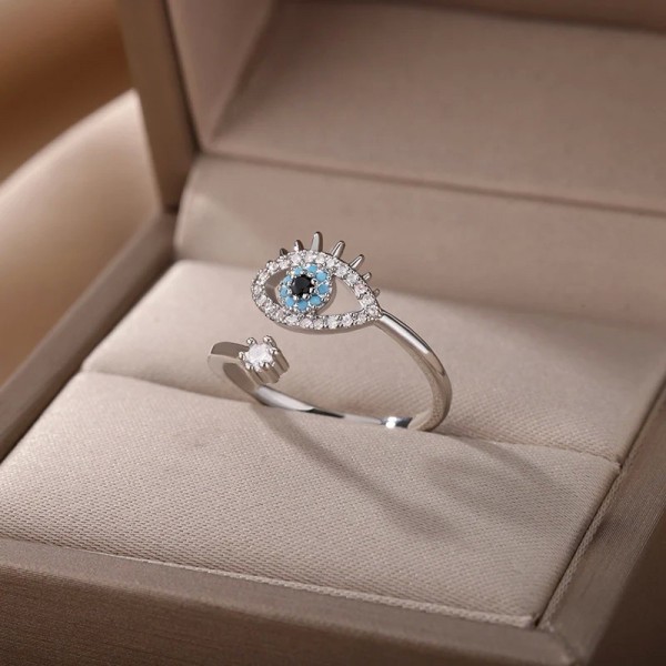 Bagues mauvais œil bleu turc pour femmes, bague en acier inoxydable réglable, alliance ouverte, cadeau de bijoux de couple, chan|17 759,69 €|OKKO MODE