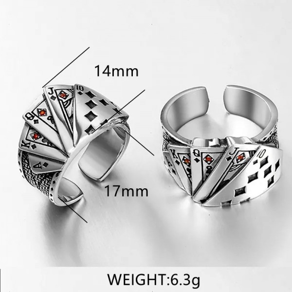 Bagues d'ouverture de poker porte-bonheur vintage pour femmes et hommes, carte à jouer, bague en acier inoxydable, bijoux de fêt|1,79 €|OKKO MODE