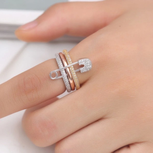 Bague à trois couches pour femme, connexion de broche, mode de créateur, cadeau de la fête du Léon, bijoux, R7393|2,00 €|OKKO MODE