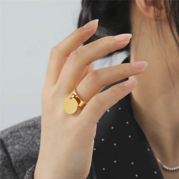 Skyrim-Bague Minimaliste en Acier Inoxydable pour Femme, avec Grand Pendentif Rond, Cadeaux pour Travailleurs de la Mode, 2022|2,00 €|OKKO MODE