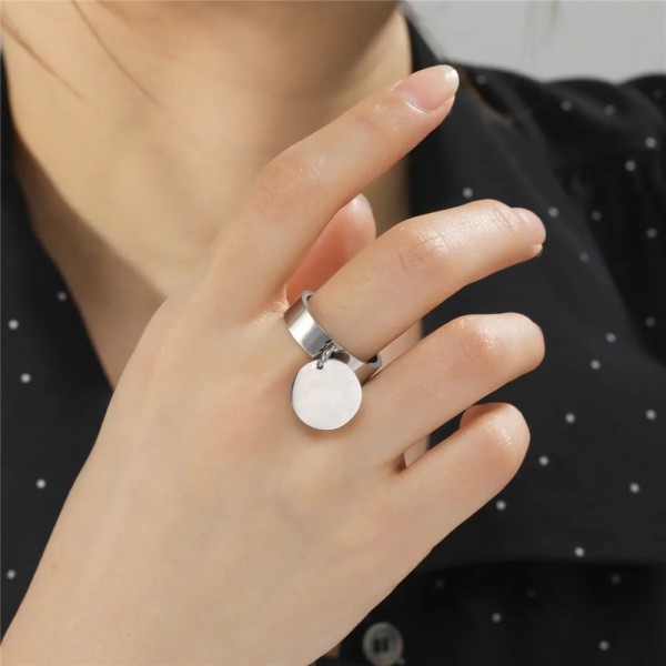 Skyrim-Bague Minimaliste en Acier Inoxydable pour Femme, avec Grand Pendentif Rond, Cadeaux pour Travailleurs de la Mode, 2022|2,00 €|OKKO MODE