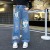 Jean denim azul adolescente pantalón pierna ancha estampado dibujo animado | 11,69 $ | OKKO MODE