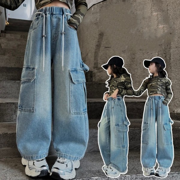 Pantalón Cargo Elástico y Ancho para Niña - Estilo Streetwear Primavera
