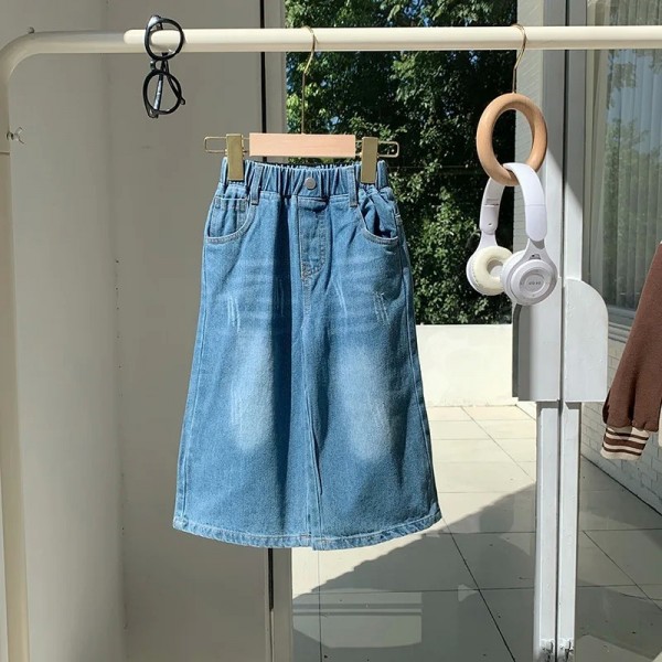 Pantalon en denim à taille élastique pour fille, jean droit en coton style rétro enfant bas âge automne|23,39 €|OKKO MODE