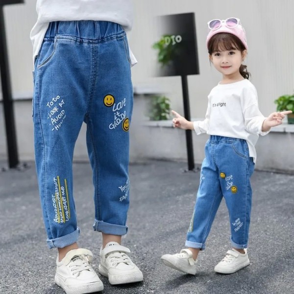 Jeans déchirés à imprimé dessin animé pour enfants, pantalons en denim pour bébés filles|13,49 €|OKKO MODE