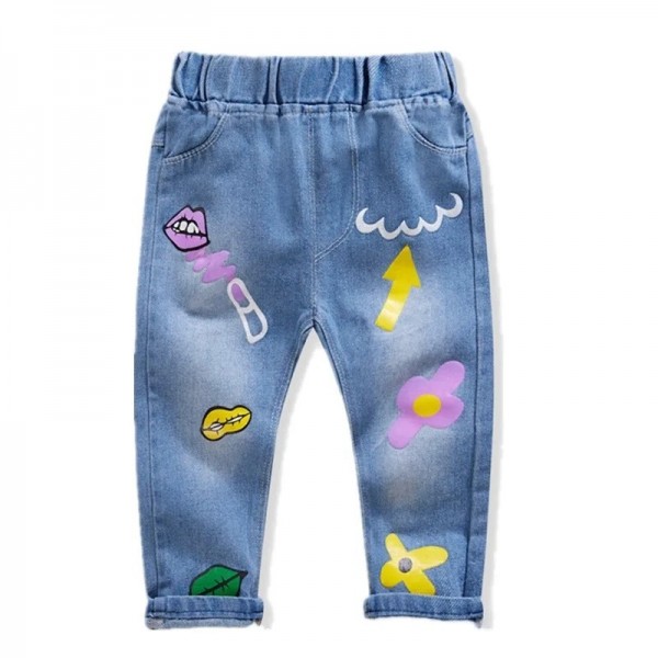 Jeans déchirés à imprimé dessin animé pour enfants, pantalons en denim pour bébés filles|13,49 €|OKKO MODE