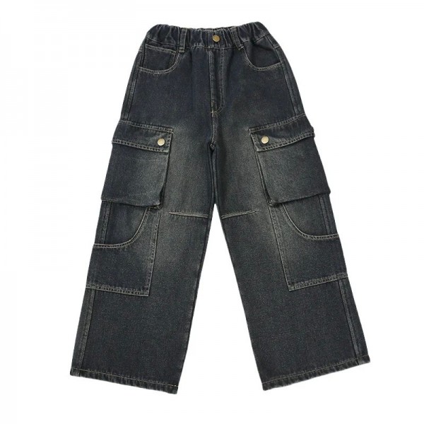 Jeans cargo rétro pour enfants, pantalons à jambes larges filles streetwear chaud denim optique adolescents|17,09 €|OKKO MODE