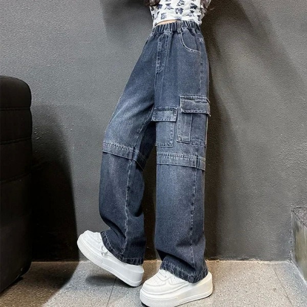 Jean Cargo à Jambes Larges pour Adolescentes, Pantalon en Denim Décontracté|14,39 €|OKKO MODE