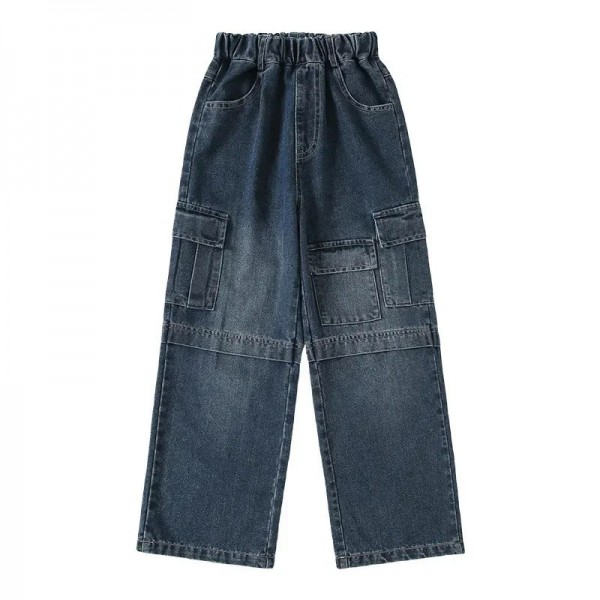 Jean Cargo à Jambes Larges pour Adolescentes, Pantalon en Denim Décontracté|14,39 €|OKKO MODE