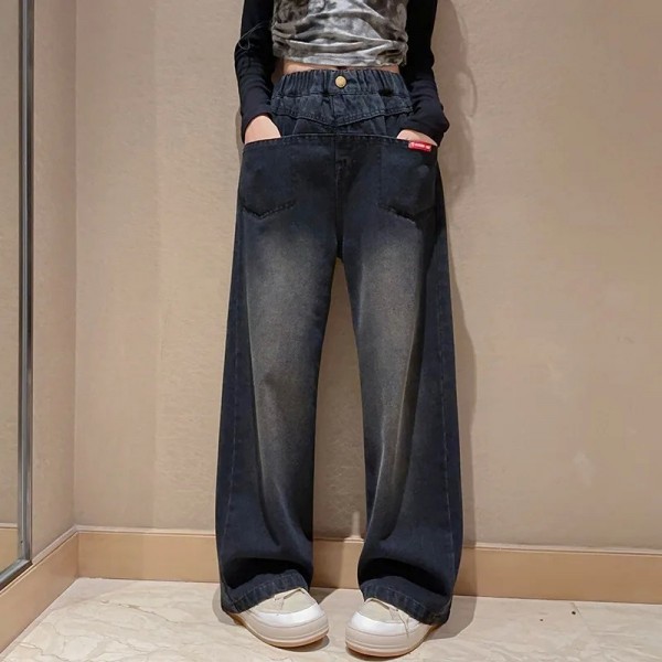 Jeans à Jambes Larges pour Fille, Pantalon en Denim Droit avec lèvent|20,69 €|OKKO MODE