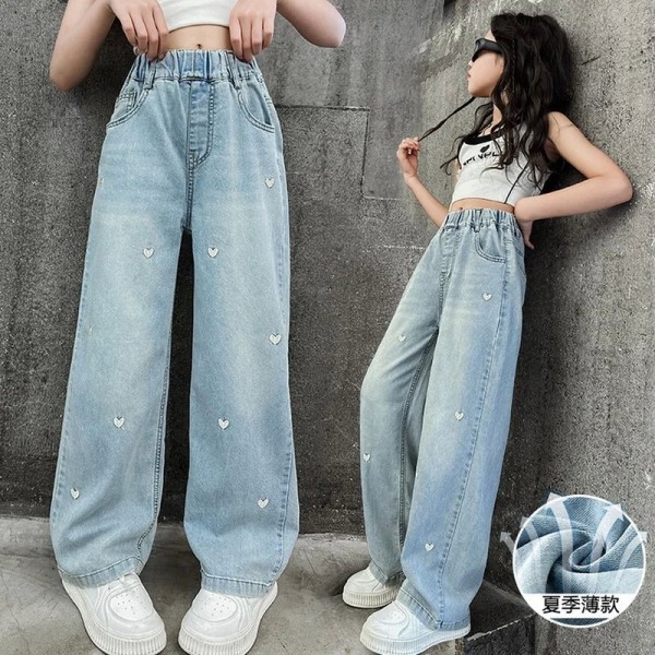 Pantalon en Denim Brodé de Cœur pour Fille et Adolescente, 4 à 12 Ans|14,90 €|OKKO MODE