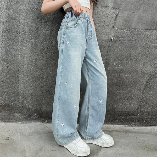 Pantalon en Denim Brodé de Cœur pour Fille et Adolescente, 4 à 12 Ans|14,90 €|OKKO MODE