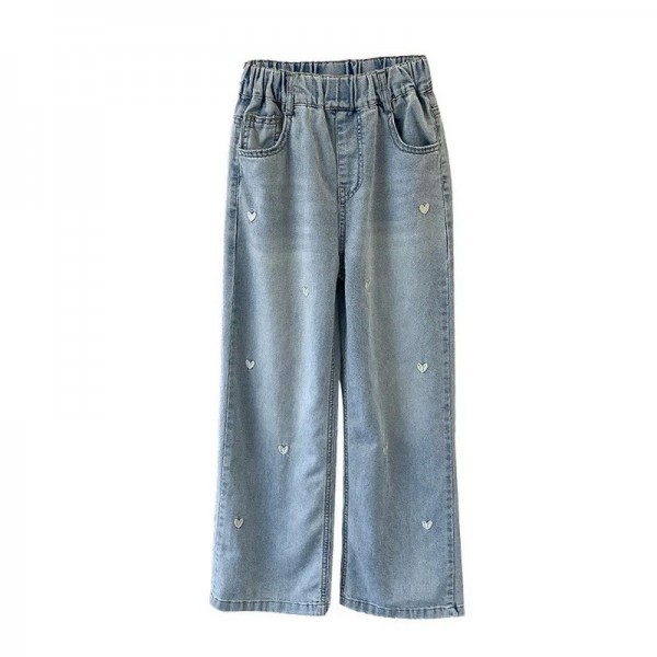 Pantalon en Denim Brodé de Cœur pour Fille et Adolescente, 4 à 12 Ans|14,90 €|OKKO MODE