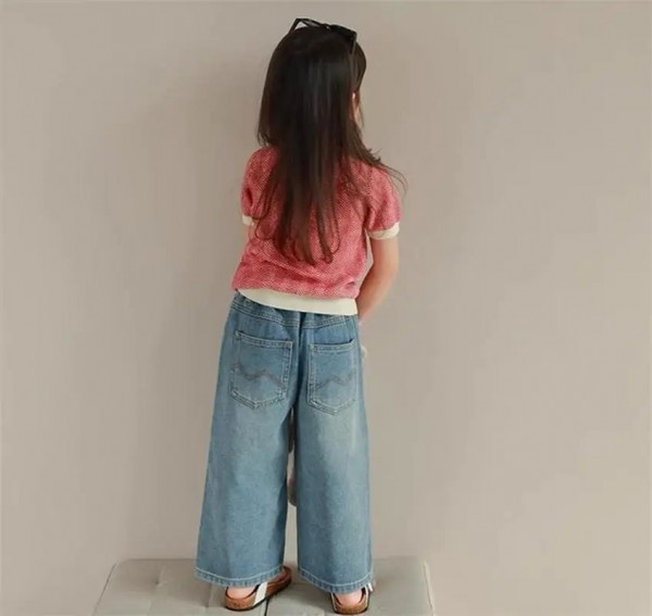 Jean Baggy à Taille élastique pour Fille 3-7 Ans, Pantalon Jambes Larges Multi-Poches Vêtements Été|7,97 €|OKKO MODE