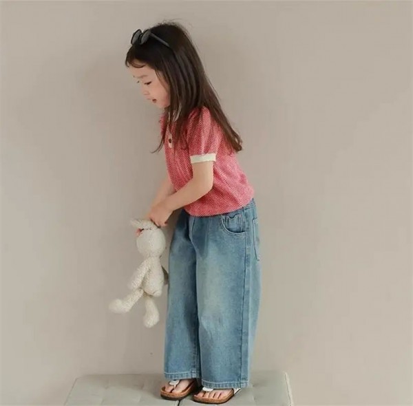 Jean Baggy à Taille élastique pour Fille 3-7 Ans, Pantalon Jambes Larges Multi-Poches Vêtements Été|7,97 €|OKKO MODE