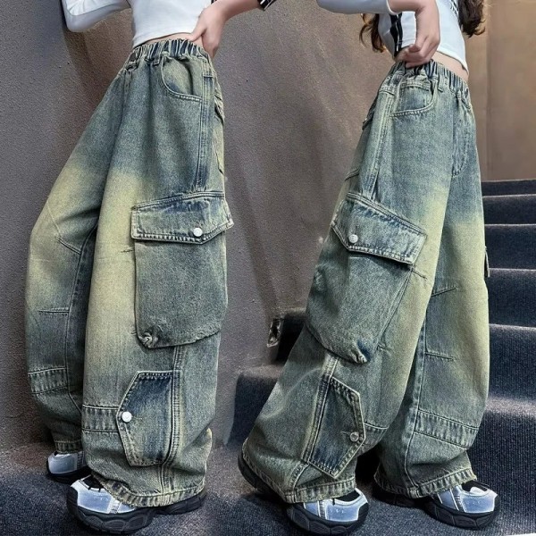 Pantalones cargo juveniles con bolsillo y piernas anchas