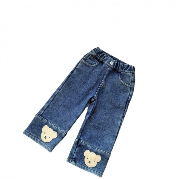 Jeans denim épais et chaud en velours pour bébé fille, pantalon droit hiver 2024|26,09 €|OKKO MODE