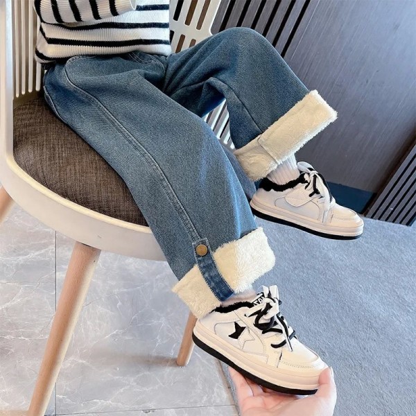 Thick Velvet and Cotton Jeans for Girls, Soft Wide Leg Pants Toddler Winter 2024