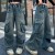 Jeans à jambes larges pour adolescentes, pantalon en denim cargo bleu | 13,64 $ | OKKO MODE