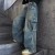 Jeans à jambes larges pour adolescentes, pantalon en denim cargo bleu | 13,64 $ | OKKO MODE